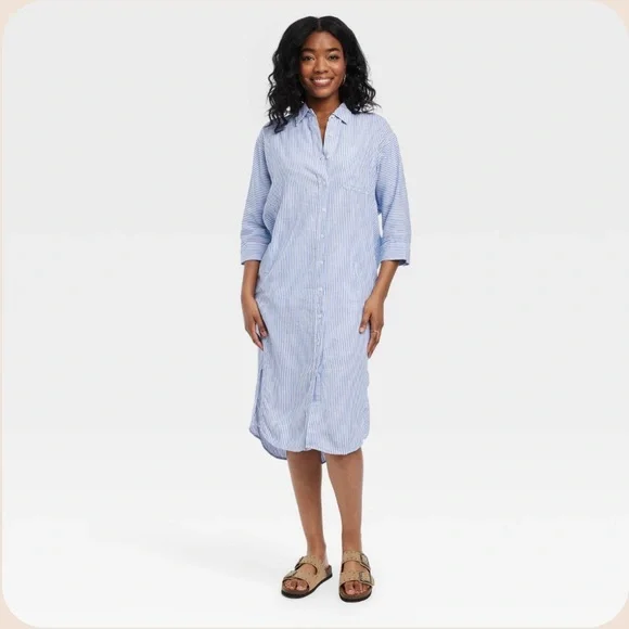 chinese dress ladies Pink Striped Linen Blend Shirt Dress – Highstreet Outlet UK